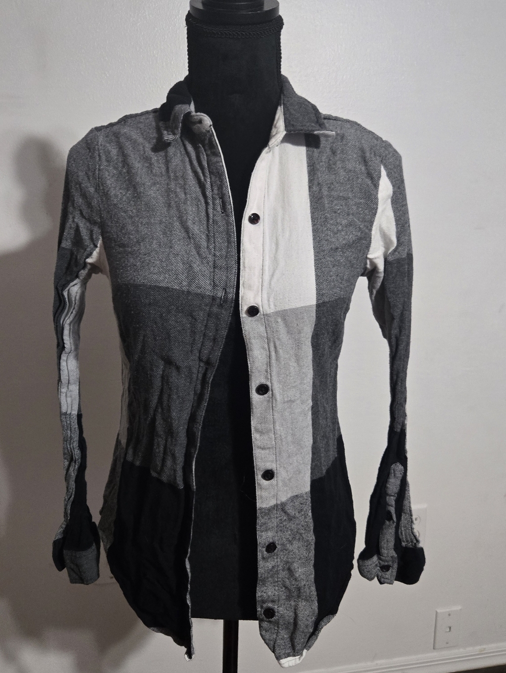 Gray and Black Colorblock Button-Up Shirt